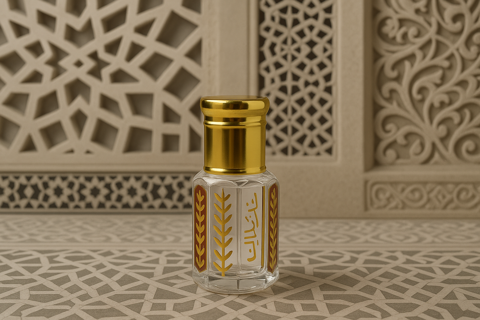 Arabian Tonka parfum oil bottle with proper white transparent oil and Islamic setting