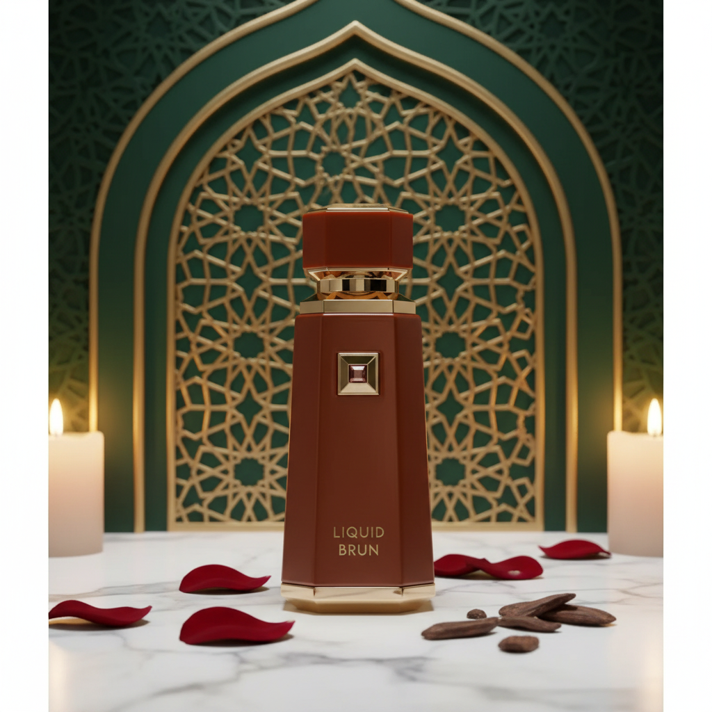 Liquid Brun perfume bottle in Islamic setting