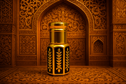 JANNATUL FIRDAUS perfume bottle with Arabic traditional background