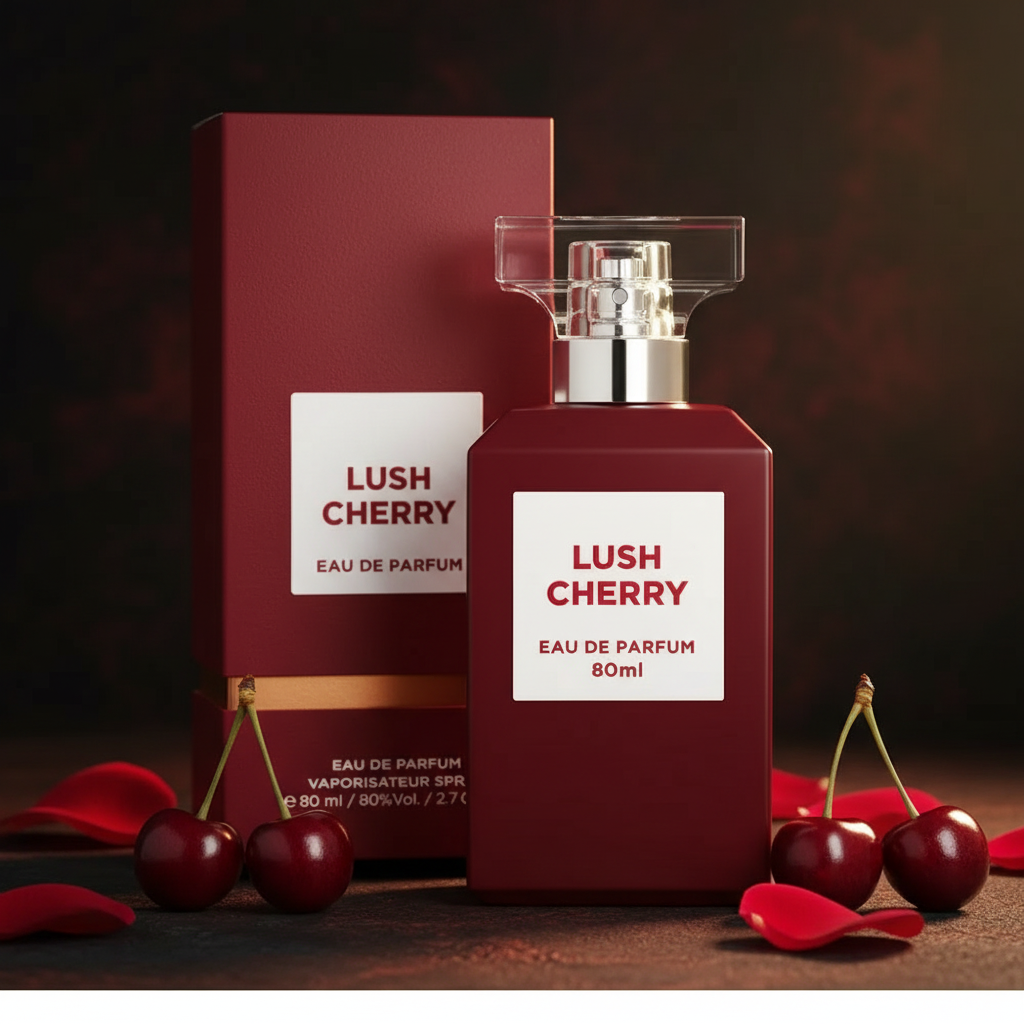 Lush Cherry Bottle and Box Together